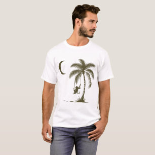 Camiseta Cena Tropical Minimalista com Macaco em Swing