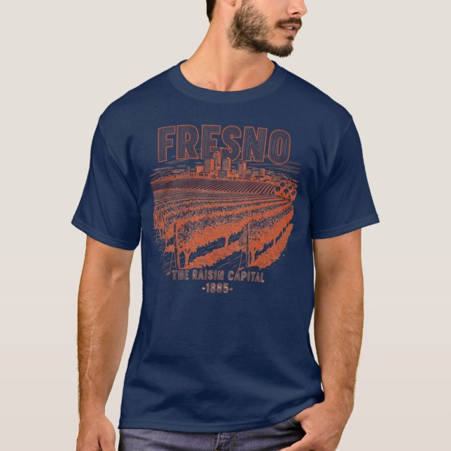 Camiseta Cenário da Cidade Capital de Uva Passa de Fresno 1 (Frente)