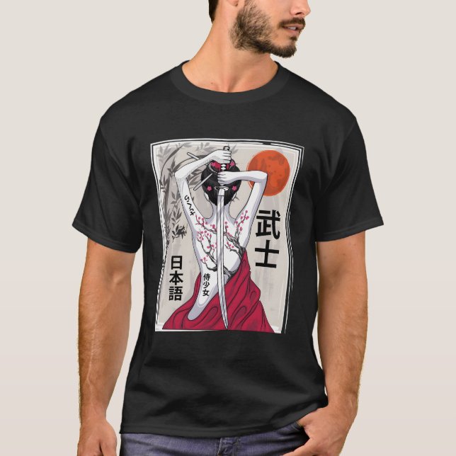 Camiseta Cenário de Cultura Samurai Japonês Sakura Cherry (Frente)
