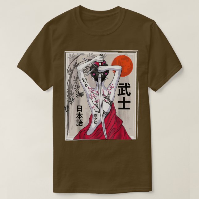 Camiseta Cenário de Cultura Samurai Japonês Vintage Sakura  (Frente do Design)