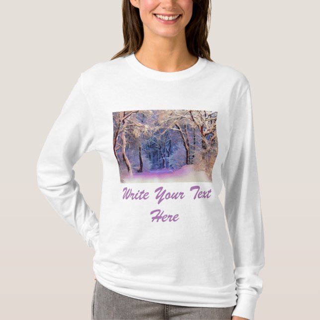 Camiseta Cenário de inverno com aquarela de árvores nevadas (Frente)