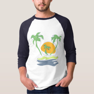 Camiseta Cenário de praia de ilha tropical. Árvore de palme