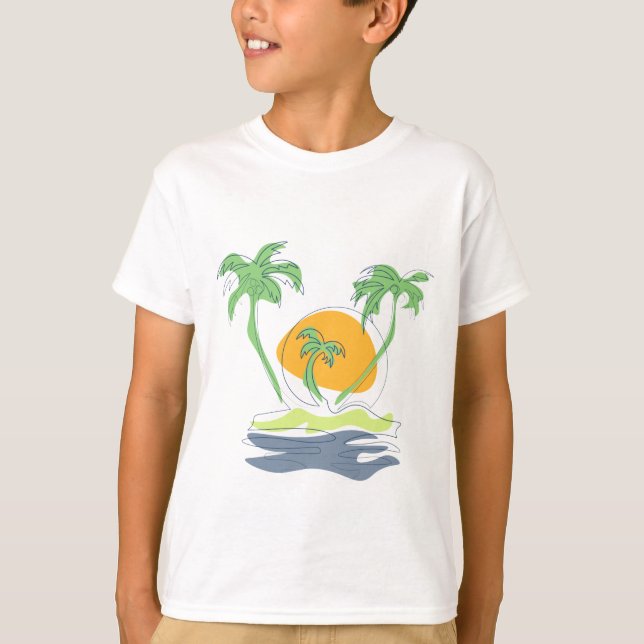 Camiseta Cenário de praia de ilha tropical. Árvore de palme (Frente)