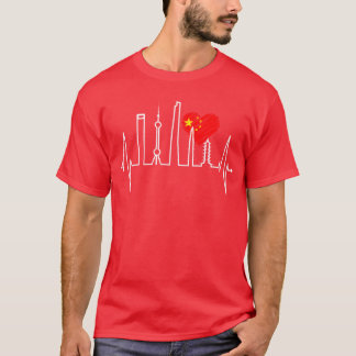Camiseta Cenário de Xangai Batimento cardíaco China Eu amo