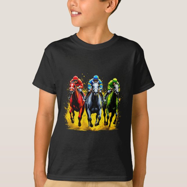 Camiseta Cenário dinâmico de corrida de cavalos derby (Frente)
