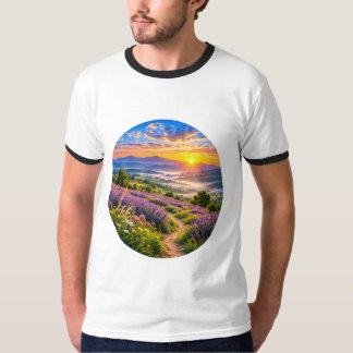 Camiseta Cenário do Vale de Lavanda ao Nascer do Sol