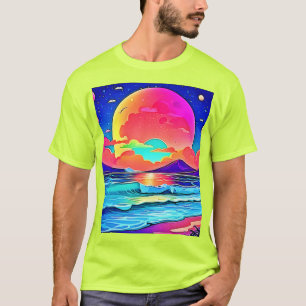 Camiseta Cenário Marítimo de Pôr do Sol Vibrante
