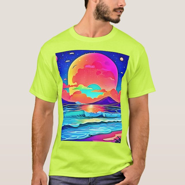 Camiseta Cenário Marítimo de Pôr do Sol Vibrante (Frente)