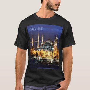Camiseta Cenário Noturno da Mesquita Azul de Istambul Turqu