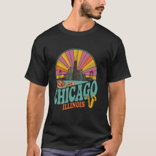 Camiseta Cenário Retro do Pôr do Sol de Chicago Illinois Vi