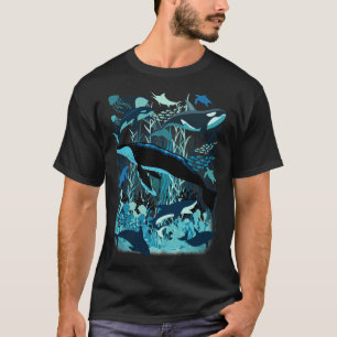 Camiseta Cenário Subaquático Sonho Tons Azuis de Vida Marin