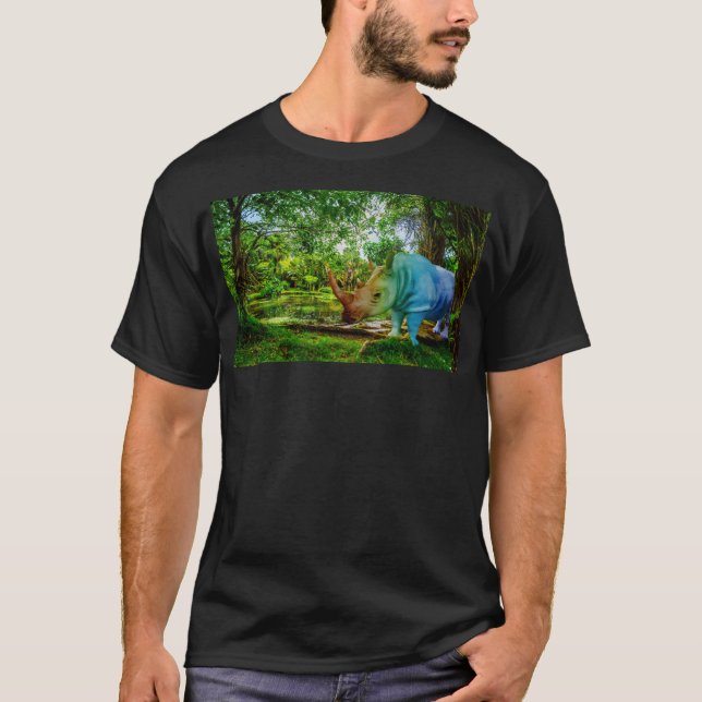 Camiseta Cenário tropical exuberante do rinoceronte Slipper (Frente)