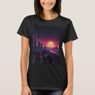 Camiseta Cenário urbano Cyberpunk Vaporwave – Arte de horiz
