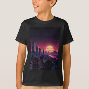 Camiseta Cenário urbano Cyberpunk Vaporwave – Arte de horiz
