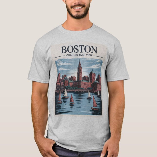 Camiseta Cenário Urbano Vintage de Boston, Massachusetts &  (Frente)