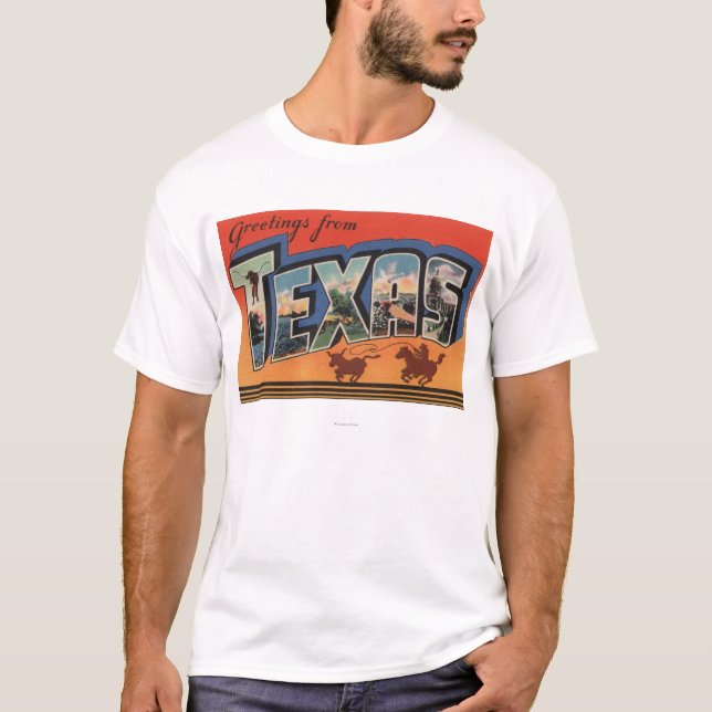 Camiseta Cenas da letra de Texas (vaqueiro que Roping Bull) (Frente)