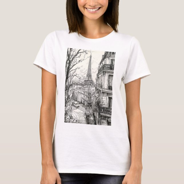 Camiseta Cenas de Paris Desenhadas à Mão (Frente)