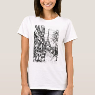 Camiseta Cenas de Paris Desenhadas à Mão