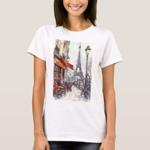 Camiseta Cenas de Paris Desenhadas à Mão