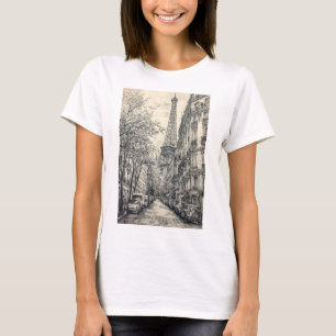 Camiseta Cenas de Paris Desenhadas à Mão