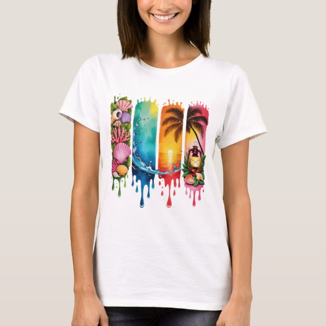 CAMISETA CENAS E ITENS COM TEMA DE VERÃO BRILHANTE (Frente)