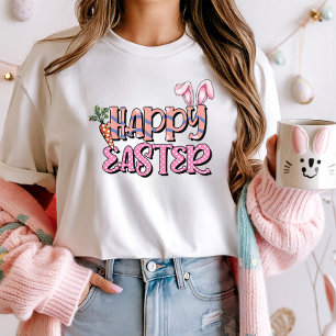 Camiseta Cenoura e coelho de Felz pascoa bonito