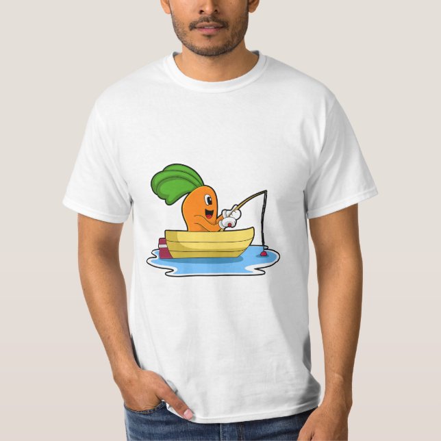 Camiseta Cenoura no barco à pesca com vara de pesca (Frente)