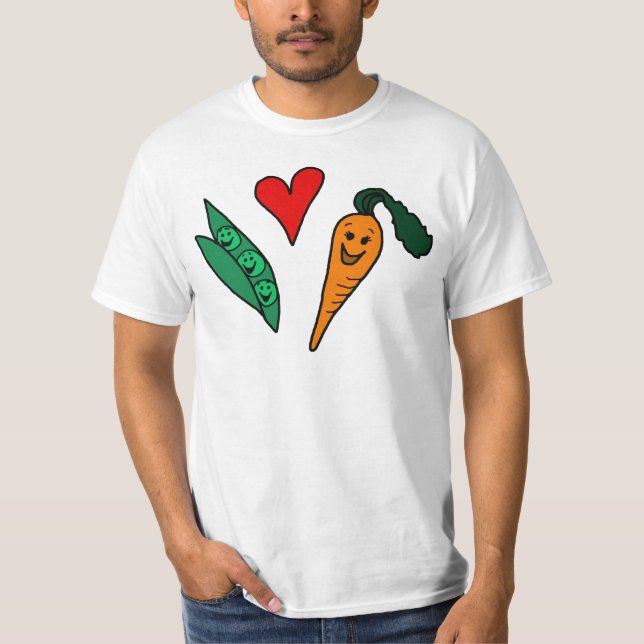 Camiseta Cenouras do amor das ervilhas, design verde e (Frente)