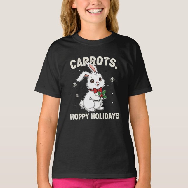 Camiseta Cenouras Férias Alegres – Natal Coelhinho Fofo (Frente)