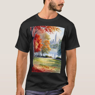 Camiseta Central Park No Outono Uma Viagem Por Aquarela