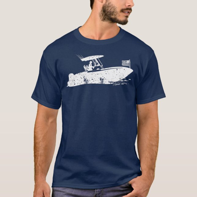 Camiseta Centro Console Boat American Flag Boat Boat (Frente)