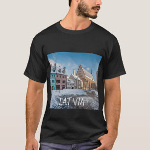 Camiseta Centro de cidade de inverno de neve em Riga, Letón