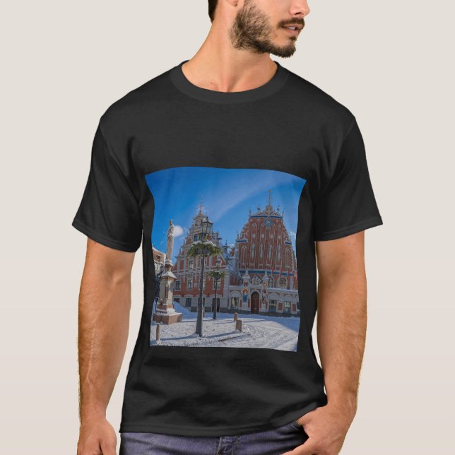 Camiseta Centro histórico de cidades em Riga, Letónia (Frente)