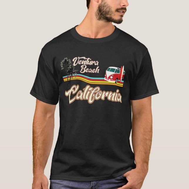 Camiseta Centro Ventura California Surfing Beach Retro Su (Frente)