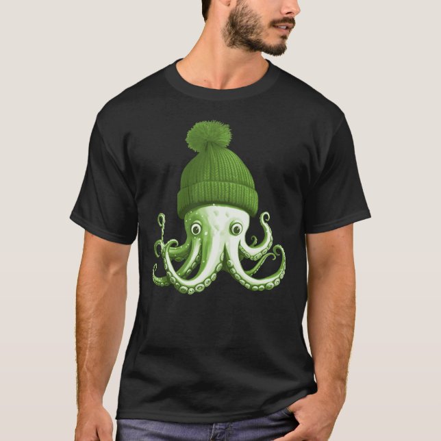Camiseta Cephalopod Octopus Lover Chilling Green Cap Novelt (Frente)