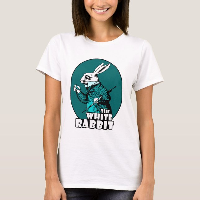 Camiseta Cerceta branca do logotipo do coelho (Frente)