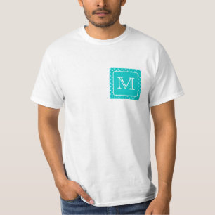 Camiseta Cerceta e teste padrão de bolinhas branco.
