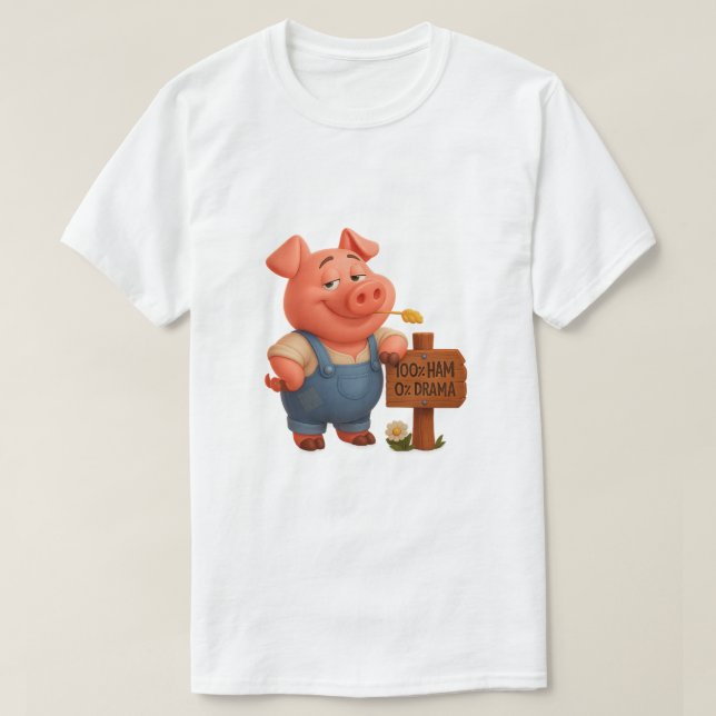 Camiseta Cerdito granjero – 100% jamón, 0% drama (Frente do Design)
