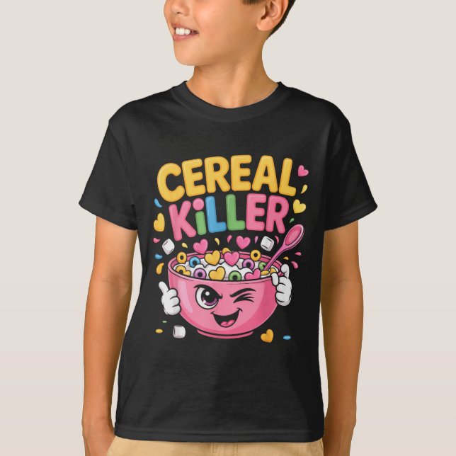 Camiseta Cereal Killer Cartoon Bowl Funny Breakfast  (Frente)