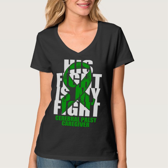 Camiseta Cerebral Palsy Caregiver Awareness Month Green Rib (Frente)