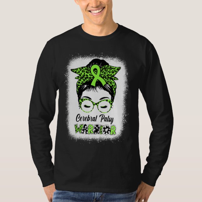 Camiseta Cerebral Palsy Warrior Messy Bun Women Mom Wife Cp (Frente)