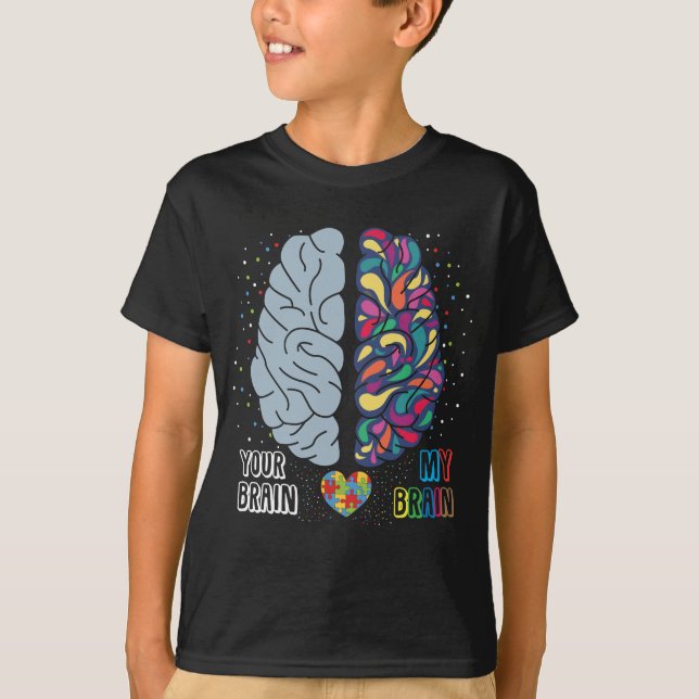 Camiseta Cérebro Colorido Autismo Conscientista Coração Aut (Frente)