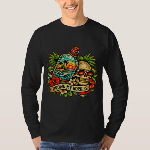 Camiseta Cérebro de Verão Retrô Mensagem numa Garrafa Praia