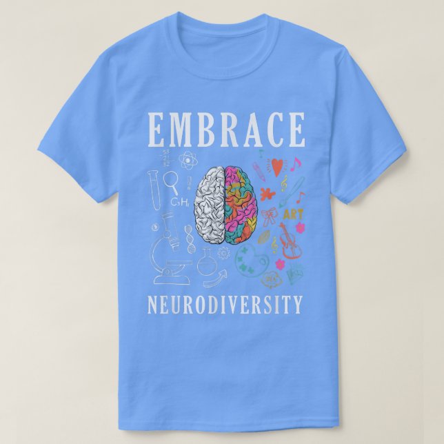 Camiseta Cérebro Embraçar ADHD Autismo ASD, Embraçar Neurom (Frente do Design)