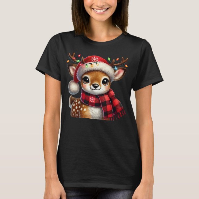 Camiseta Cérebro Festivo com Luzes de Natal e Papais noeis (Frente)