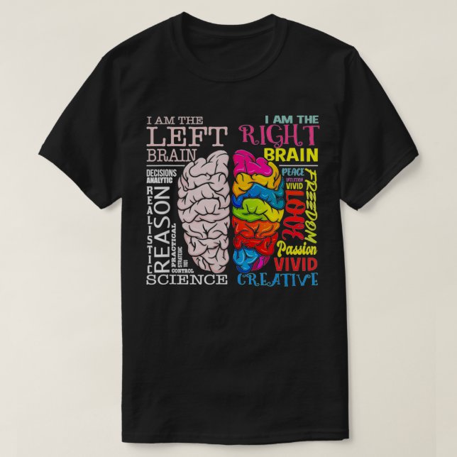 Camiseta Cérebro Partes à Esquerda e à Direita Neurociência (Frente do Design)