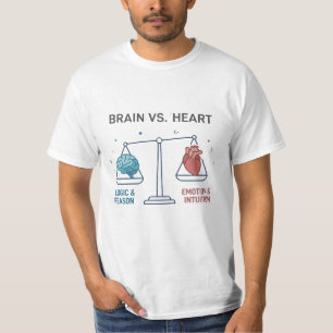 Camiseta Cérebro Vs Coração Lógica Vs Emoção Escala de Equi