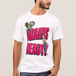 Camiseta Cérebros e Beleza - Design de Humor Zombie