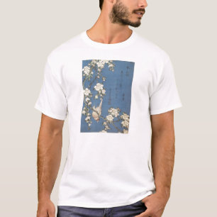 Camiseta Cereja e Bullfinch, Hokusai, 1834