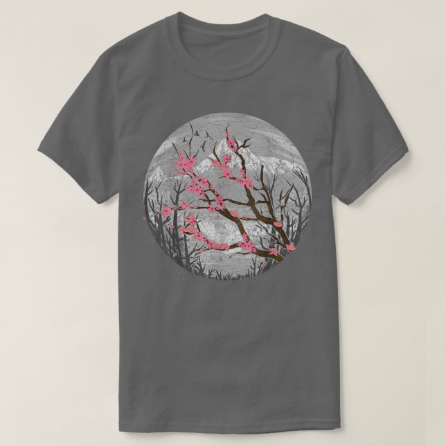 Camiseta Cereja Floral de Flor Rosa-Rosa-Rosa-Sakura Japone (Frente do Design)